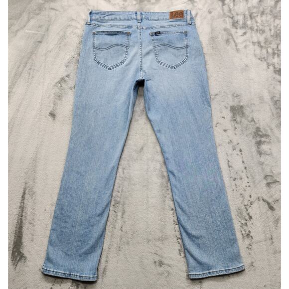 Lee Jeans Womens 16 Blue Mid Rise Straight Leg Regular Fit Stretch Denim Casual - Picture 3 of 13